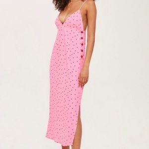 TopShop Pink and Red Polkadot Maxi Dress w Slit